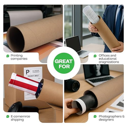 IDL Packaging 4” x 24” Cardboard Mailing Tube, Made in USA - Reinforced Shipping Cylinder for Posters, Blueprints, Documents & Artwork, with Plastic End Caps - size: 4" x 24"