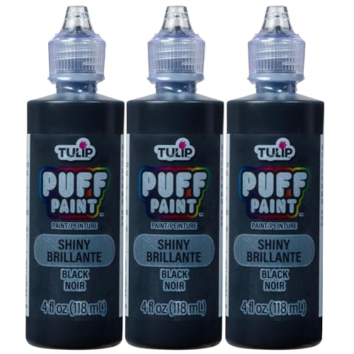 Tulip Puff Fabric Paint , Permanent Craft Paint for Clothes, DIY Projects, Notoxic, 4 fl oz 3-Pack, Shiny Black - color: Black