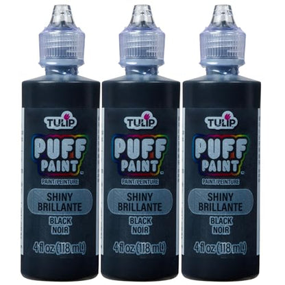 Tulip Puff Fabric Paint , Permanent Craft Paint for Clothes, DIY Projects, Notoxic, 4 fl oz 3-Pack, Shiny Black - color: Black