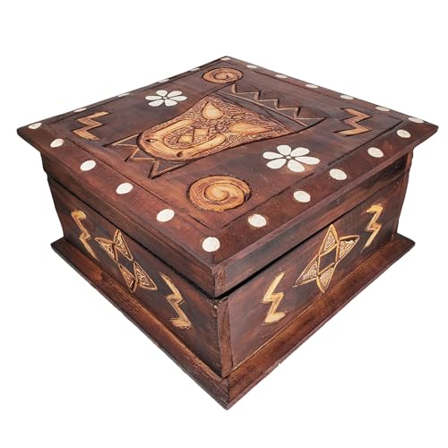 Hand-Carved Wooden Keepsake Box Collection – Decorative Rustic Storage Box, Jewelry Box, Trinket Organizer, Handmade Artisan Wood Home Décor (Box Medium) - size: Box Medium