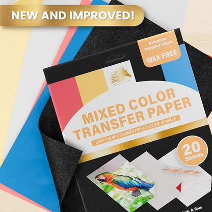 MyArtscape Graphite Transfer Paper, 20 Mixed Sheets - Wax Free - Erasable - Smudge-Free - Ideal for Drawing and Tracing - Premium Arts and Crafts Supplies