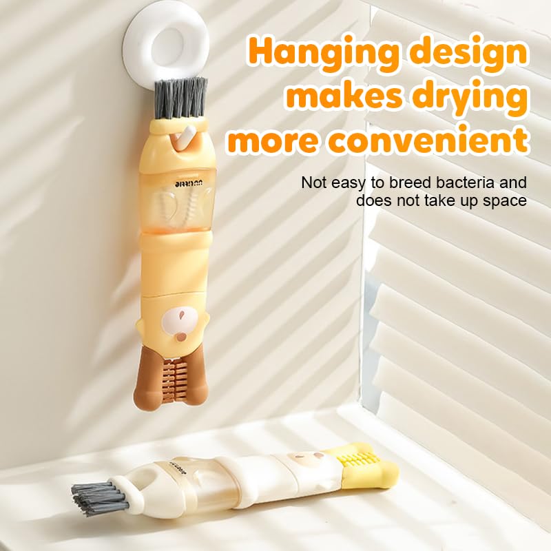 3-in-1 Cup Lid Cleaning Brush, Multifunctional Crevice Brush for Bottles, Cups, Coffee Machines, with Rotating Bristle Heads (Yellow) - color: Yellow