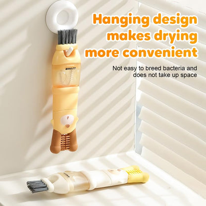 3-in-1 Cup Lid Cleaning Brush, Multifunctional Crevice Brush for Bottles, Cups, Coffee Machines, with Rotating Bristle Heads (Yellow+White) - color: Yellow+white