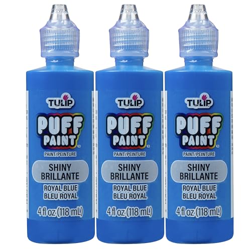 Tulip Puff Fabric Paint , Permanent Craft Paint for Clothes, DIY Projects, Notoxic, 4 fl oz 3-Pack, Shiny Royal Blue - color: Royal Blue