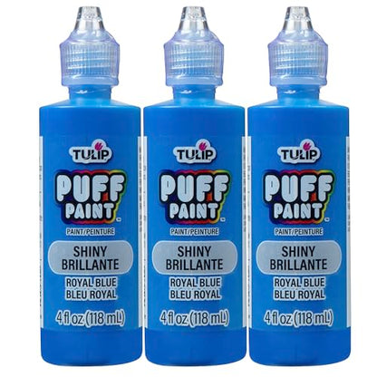 Tulip Puff Fabric Paint , Permanent Craft Paint for Clothes, DIY Projects, Notoxic, 4 fl oz 3-Pack, Shiny Royal Blue - color: Royal Blue