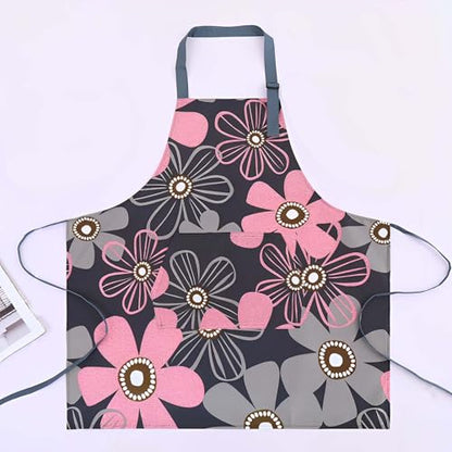 Floral Aprons with Pocket Blooming Women Waterproof Apron Adjustable Neck Long Ties Women Men Cook Baking Garden - color: Violet