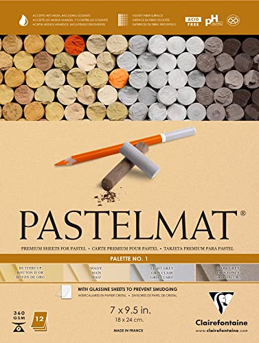Clairefontaine Pastelmat Glued Pad - Palette No. 1 - (7 x 9 1/2 Inches) 18 x 24 cm - 360g - 12 Sheets - Maize, Buttercup, Dark Grey, Light Grey - color: Grey, size: 18 x 24 CM