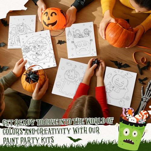 Sherr 75 Pcs Halloween Pre Drawn Painting Canvas Kit for Adults 8 x 10 Inch 15 Set Pre Painted Canvas Sip and Paint Party Favors Set for Adults Halloween Paint Party(Pumpkin Witch Style) - style: Pumpkin Witch Style