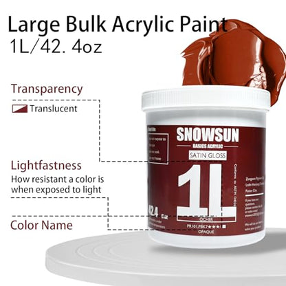 SNOWSUN Ochre Acrylic Paints, Large Bulk Heavy Body Acrylic Paint (42.4 oz, 1L) - Non Toxic Gloss Thick Art Paint for Multi-Surface, Canvas Wood Ceramic and Leather, Stone Craft, for Artists & Beginners - color: Ochre