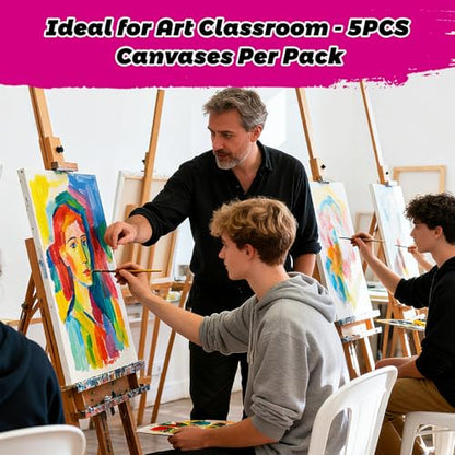 5 Pack Stretched Canvas for Painting, 5 Size 4x4” to 12x16, 100% Cotton with Natural Cottonseed Husk, 5/8" Thick Frame, 12oz Triple-Primed, Warp-Resistant, Ready to Paint for Acrylics, Oils - size: 5PK