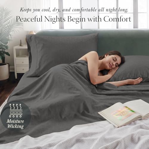 Threadmill Egyptian Cotton Full Size Sheet Set - 100% Certified Deep Pocket 4 Pc Cooling Bedding - Soft Damask Jacquard - Dark Grey - color: Dark Grey Cadence, size: Full