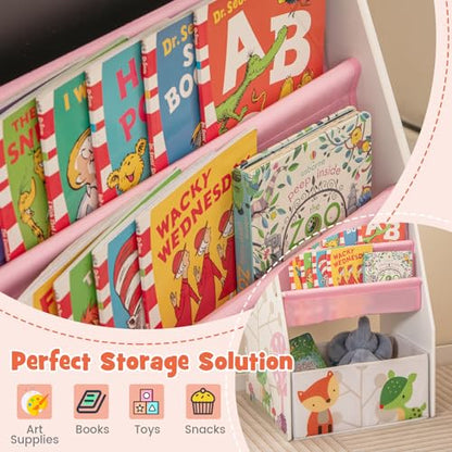 HONEY JOY Kids Art Easel, Wooden Double-Sided Toddler Table & Chair Set w/Adjustable Magnetic White Board & Chalkboard, Bookshelf & Storage Bin, Arts & Crafts, Kids Art Table for Boys Girls (White) - color: White