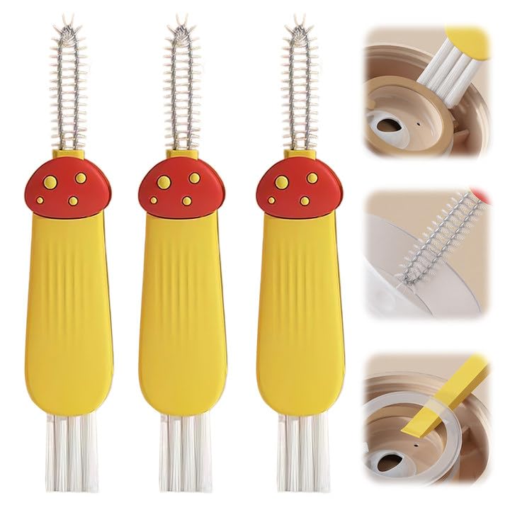 3 in 1 Cup Lid Cleaning Brush, 2025 New Multifunctional Cleaning Brush Crevice Cleaner Brush for Bottle Gap Tight Spaces, 3 in 1 Portable Cup Lid Cleaner with Brush (Yellow) - color: Yellow