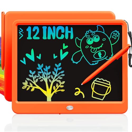 TEKFUN 12 Inch LCD Writing Tablet for Kids, Coloring Drawing Pad, Mess Free Doodle Board, Airplane Travel Toys for Boys and Toddlers, Road Trip Essentials, Gifts for 3-8 Year Old Girls (Orange) - color: Orange, size: 12 inch
