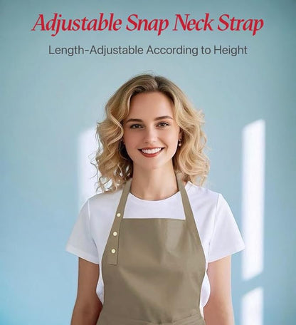 Kitchen Cooking Apron for Women Men Water-Resistant Artist Barista Baking Craft Catering Work Bib with Large Pockets - color: Khaki
