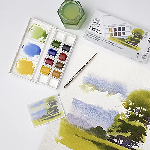 Winsor & Newton Cotman Watercolor Paint Set, 8 Half Pan, Landscape Colors w/ Brush - style: 8 Half Pan Landscape Colors
