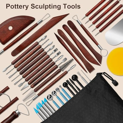 Amrules Clay Tools Kit, 43 PCS Red Pottery Tools, Practical Polymer Clay Sculpting Tools Kit, Air Dry Clay Tools Set for Adults, Pottery Craft, Dotting, Carving, Drawing, Molding, Modeling, Shaping - color: Red-43Pcs