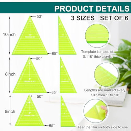 Kigley 3 Set Tall Triangle Rulers for Quilting 6 8 10 Inch Wedge Triangle & Wing Quilting Rulers and Templates Acrylic Quilt Templates for Sewing Layer Cake Patchwork Cutting Pattern DIY Craft (Green) - color: Green
