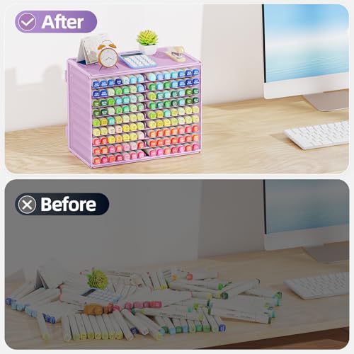 Marbrasse Mesh Marker Organizer, Metal Desktop Storage Rack for 126 Markers, Pens, Pencils, 9 Tier Marker Holder for Office Classroom & Home Art Supplies(Purple)