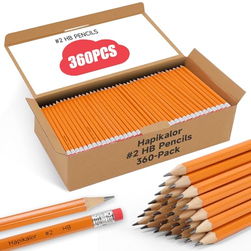 Hapikalor 360 Count Sharpened #2 Pencils with Erasers, Pencils Bulk Pack for School Classroom Teacher Supplies, Graphite Pencils for Writing, Drawing and Sketching, Back to School - size: 360 Count (Pack of 1)