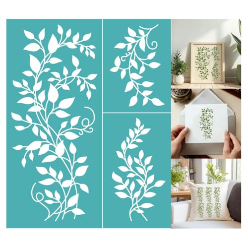 2 Sheets Leaf Vine Branch Silkscreen Stencil, Tropical Plant Leaves Self-Adhesive Silk Screen Printing Stencils Reusable Mesh Stencil for Painting on Wood, T-Shirt, Home Craft - color: Leaf Vine
