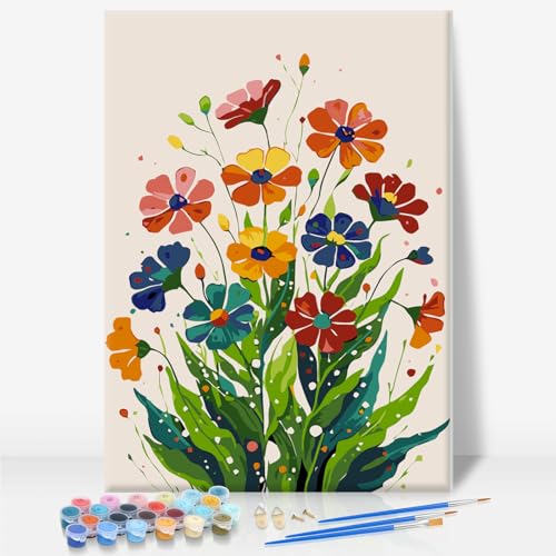 Camocin Framed Paint by Numbers Kit for Adults Beginner - Colorful Easy Flowers Paint by Number Canvas with Frame, Floral DIY Acrylic Painting Kit for Relaxing Home Wall Decor 8x12 Inch - color: Flower-03, size: 8x12 Inch