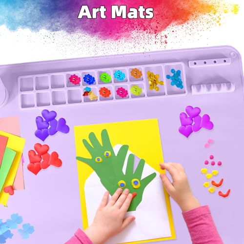 Silicone Painting Mat, 20"X16" Craft Mat,Large Art Mat with Built in Cup and Paintbrush Holder, Nonslip Clay Mats, Color Dividers Silicone Mats for Painting, Table, Resin and DIY Purple - color: Purple