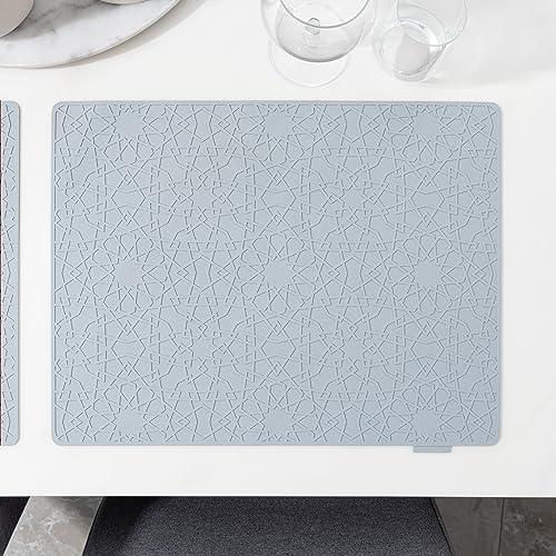 Modern Silicone Placemat Set of 2- Table Protector for Dining Room Table, Kitchen, Craft Mat- Non-Toxic, Anti-Slip, Dishwasher Safe, BPA Free, Heat Resistant - (Gray) - color: Gray