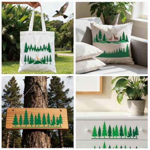 10 Sheets Forest Silhouette Stencils for Painting, 10 Styles Tree Mountain Deer Drawing Template Reusable Art Templates for Painting on Canvas Wood Wall Home Decor - style: Forest Silhouette