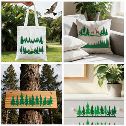 10 Sheets Forest Silhouette Stencils for Painting, 10 Styles Tree Mountain Deer Drawing Template Reusable Art Templates for Painting on Canvas Wood Wall Home Decor - style: Forest Silhouette