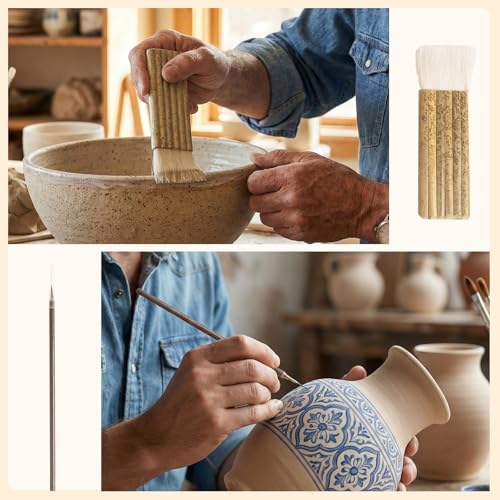 Set of 19 Wool Soft Pottery Glaze Brushes Tool for Ceramic Glazing Acrylic Watercolor Oil Painting, Includes Sponge, Mop, Hake, Sumi, Fan, Fine Brush Bristle for Clay Kiln Blending Supplies - color: 14pcs