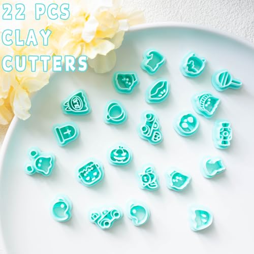 Tainsky Halloween Studs Polymer Clay Cutters, 22 Shapes Halloween Studs Clay Earrings Cutters for Clay Jewelry (C) - color: Studs-C