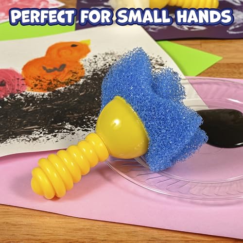 READY 2 LEARN Textured Art Tools - 4 Yellow Paint Sponges for Kids - Thick Kids Paint Brushes - Easy-Grip Paint Brushes - Art Supplies for Toddlers 1-3 - color: Imagine Colors