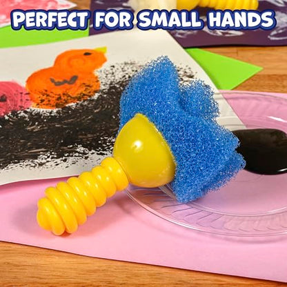 READY 2 LEARN Textured Art Tools - 4 Yellow Paint Sponges for Kids - Thick Kids Paint Brushes - Easy-Grip Paint Brushes - Art Supplies for Toddlers 1-3 - color: Imagine Colors