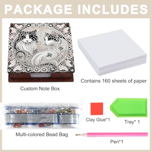 Diamond Painting Kit memo Box, Diamonds Art DIY cat Patterns Sticky Note Box Special Shape Drill, with 160 Sticky Note, Ideal for Home Office Supplies, Handicrafts, Holiday Gifts - color: cat
