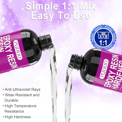 Puduo Epoxy Resin Kit for Beginners 22OZ, Resin Kit with Molds, Epoxy Resin Kit wiht Dried Flowers, Measuring Cups and Resins Supplies, Easy to Mix 1:1 Ratio