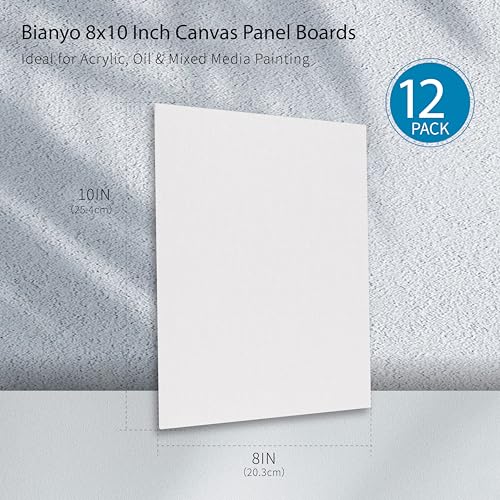Bianyo 8x10 Inch Canvas Panels for Painting – 12 Pack, 100% Cotton, Triple Primed & Acid-Free, Art Boards for Acrylic & Oil Paints, Perfect for Artists, Kids & Beginners