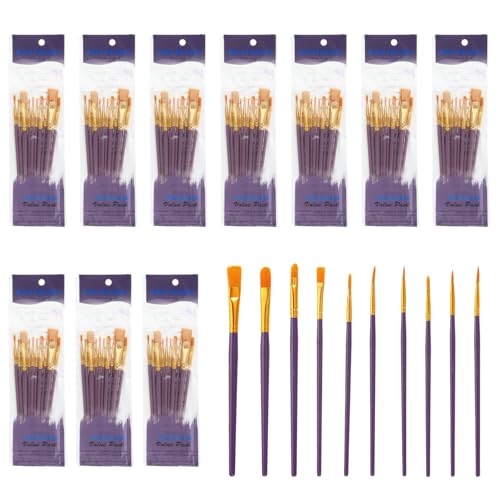 PATIKIL Paint Brushes Set, 100Pcs Acrylic Paint Brush Nylon Hair for Watercolor Oil Painting Miniature Detailing Rock Painting, Purple - color: Purple