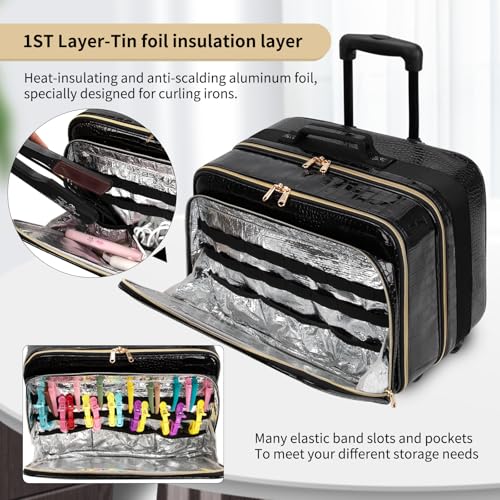 OCHEAL 18" Rolling Makeup Train Case Professional 2-in-1 Trolley Case | | Large Makeup Case, 6 Travel Cosmetic Bags, Pro Artists & Makeup Artists, Beauty Trolley Train Case - color: Black-2 in 1