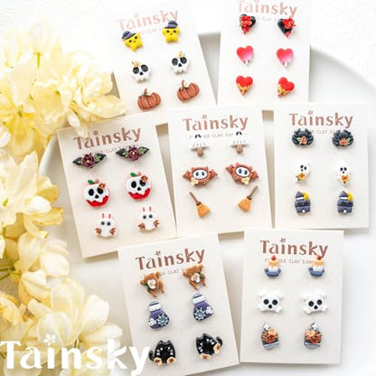 Tainsky Halloween Polymer Clay Cutters, 22 Shapes Halloween Studs Clay Earrings Cutters (Studs-B) - color: Studs-B