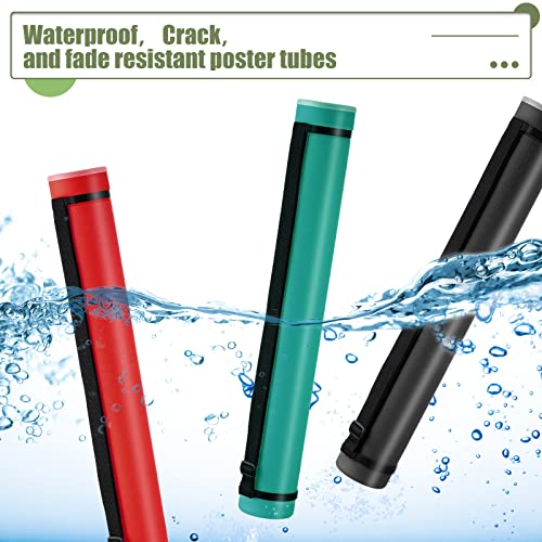 Mimorou 3 Pcs Extendable Poster Tubes Plastic Document Storage Tube with Carrying Strap 24-40 Inch Expanding Blueprint Holder Telescoping Cap Waterproof Art (Black, Green, Red) - color: Black, Green, Red