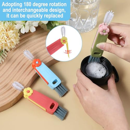 Hecila 3 in 1 Cup Lid Cleaning Brush Cup Lid Cleaning Brush 6PCS Multifunctional Bottle Cleaner Brushes 180° Rotatable Hangable Cups Crevice Cleaner Portable 3 Colors Home Kitchen Crevice Brushes