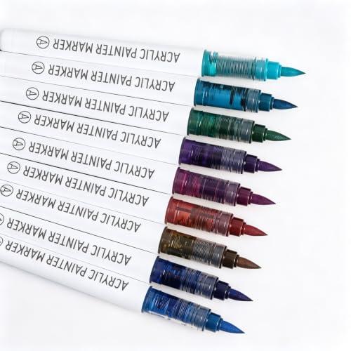 languo Acrylic Paint Markers, 9 Colorful Black Series Colors Acrylic Paint Pens, Soft Brush Tip Marker with Water Based Ink for Rock Painting, Wood, Glass, Fabric, DIY Art and Craft - color: Colorful Black Series