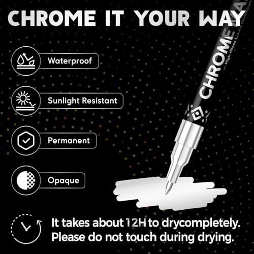 Pagather 3Pcs Chrome Paint Markers, Silver Permanent Mirror Liquid Chrome Pens for Plastic, Metal, Model, Jewelry, Wheel Painting, Touch Up & Repair Kit, DIY Art Projects - style: 3PCS Silver