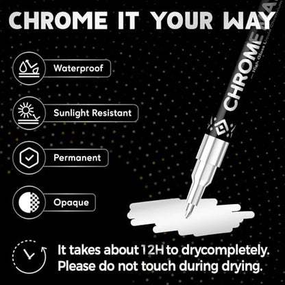 Pagather 3Pcs Chrome Paint Markers, Silver Permanent Mirror Liquid Chrome Pens for Plastic, Metal, Model, Jewelry, Wheel Painting, Touch Up & Repair Kit, DIY Art Projects - style: 3PCS Silver