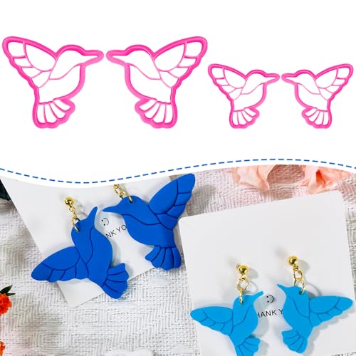 Xaekicr Hummingbird Polymer Clay Cutters – 4 Pcs Clay Cutters for Polymer Clay Jewelry, Bird Shape Clay Earring Cutters, DIY Clay Tools for Earrings and Crafts - color: L color
