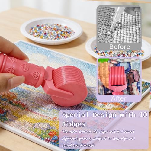Jzzuau Diamond Art Roller, New Upgraded Press Roller for Diamond Painting, Non-Stick Easy-Grip Handle Tool for Rhinestone Embroidery and DIY Crafts - color: Pink