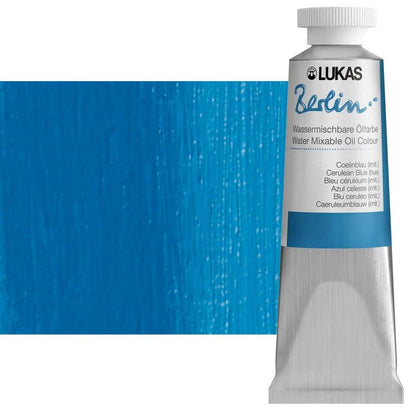 Lukas Berlin Pro Artists Water Mixable Oil Paint 37 ml Tube Cerulean Blue Hue, Water Soluble, Lightfast Pigments, Quick Drying, Easy Clean-Up, Eco-Friendly, Professional Quality, 40 Color Range - color: Cerulean Blue Hue, size: 1.25 Fl Oz (Pack of 1)