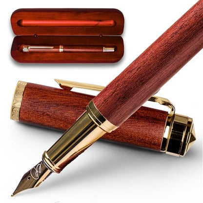 Ellington Pens Luxury Wood Fountain Pen Set – Fine Nib - Includes 6 Ink Cartridges, Wooden Pen Gift Box, Ink Converter - Wood Pen For Writing, Calligraphy, Journaling, Drawing (Rosewood Radiance) - color: Rosewood Radiance, style: Fine