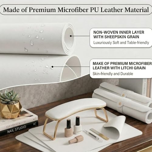 2 PCS Nail Art Table Mat, Soft Microfiber PU Leather Nail Pad, Foldable Nail Art Rest Pad, Reusable Nail Mat for Table Desk, Acrylic Nail Desk Mat for Nail Cushion (White and White) - color: White and White
